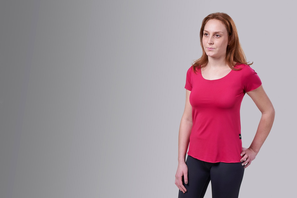 [00460 BR FRAU] T-Shirt Paljari in fibra a onde bio-infrarosse, DONNA; Colore: bordó scollo rotondo 