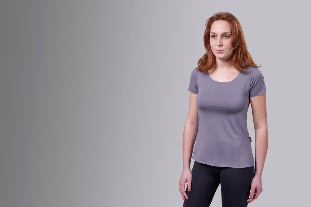 [00460 GR FRAU] T-Shirt Paljari in fibra a onde bio-infrarosse, DONNA; Colore: grigio scollo rotondo