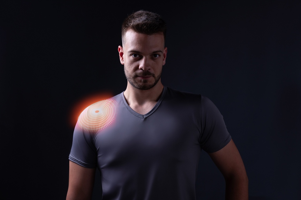 T-Shirt Paljari in fibra a onde bio-infrarosse con spalliera , UNISEX; Colore: grigio scollatura a V [00465]